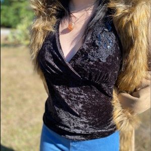 Copper Key Brand ladies velvet look halter. Size M